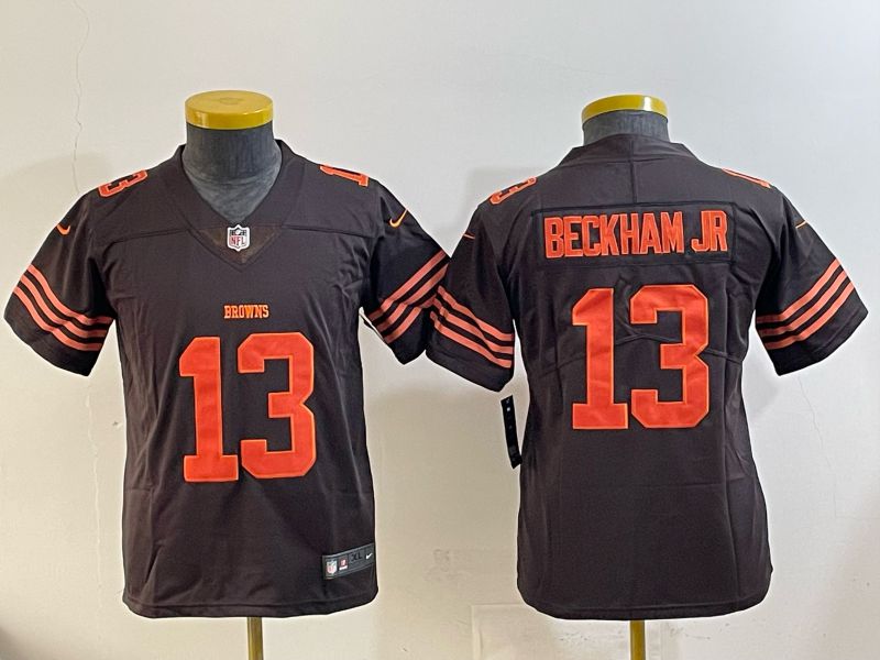 Youth 2025 Nike Cleveland Browns 13 Beckham jr brown Retro Limited NFL Jersey style 01